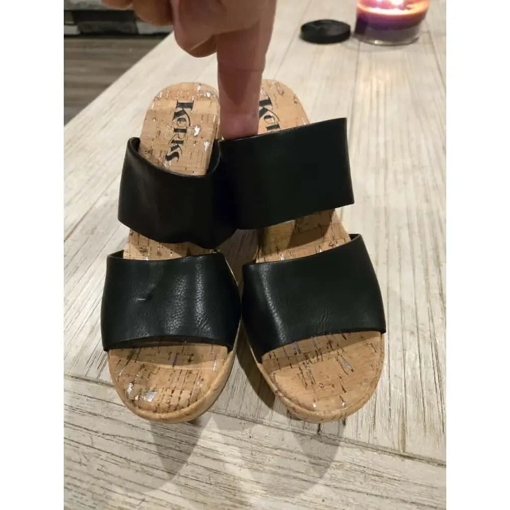 Korks Dezi Women's Platform Sandals Black Tan Size 7M Casual